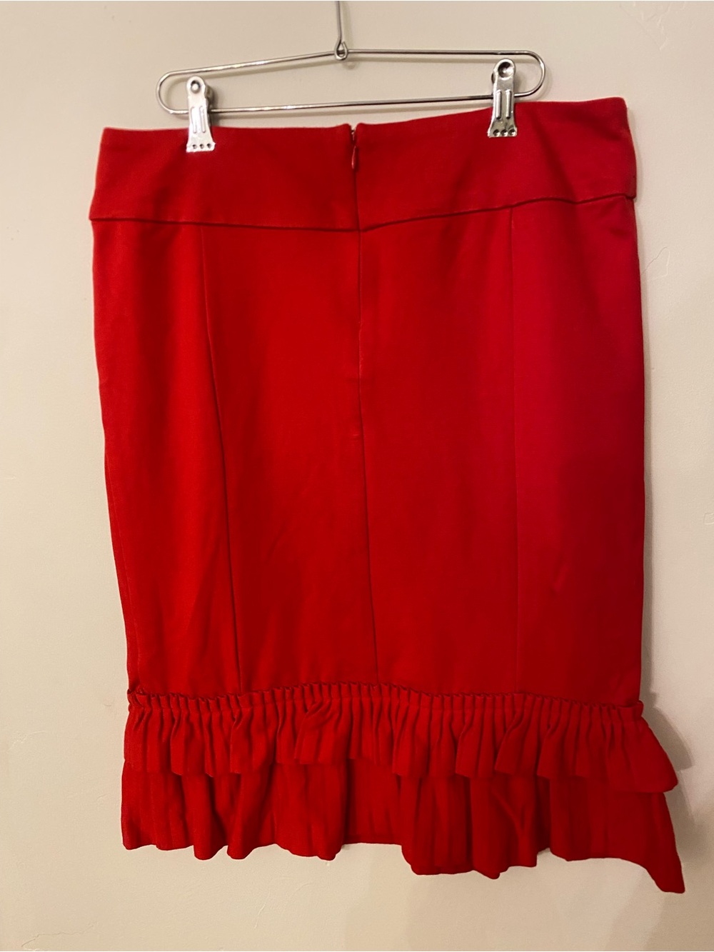 Lapis Red Pencil Skirt with Ruffle Hem